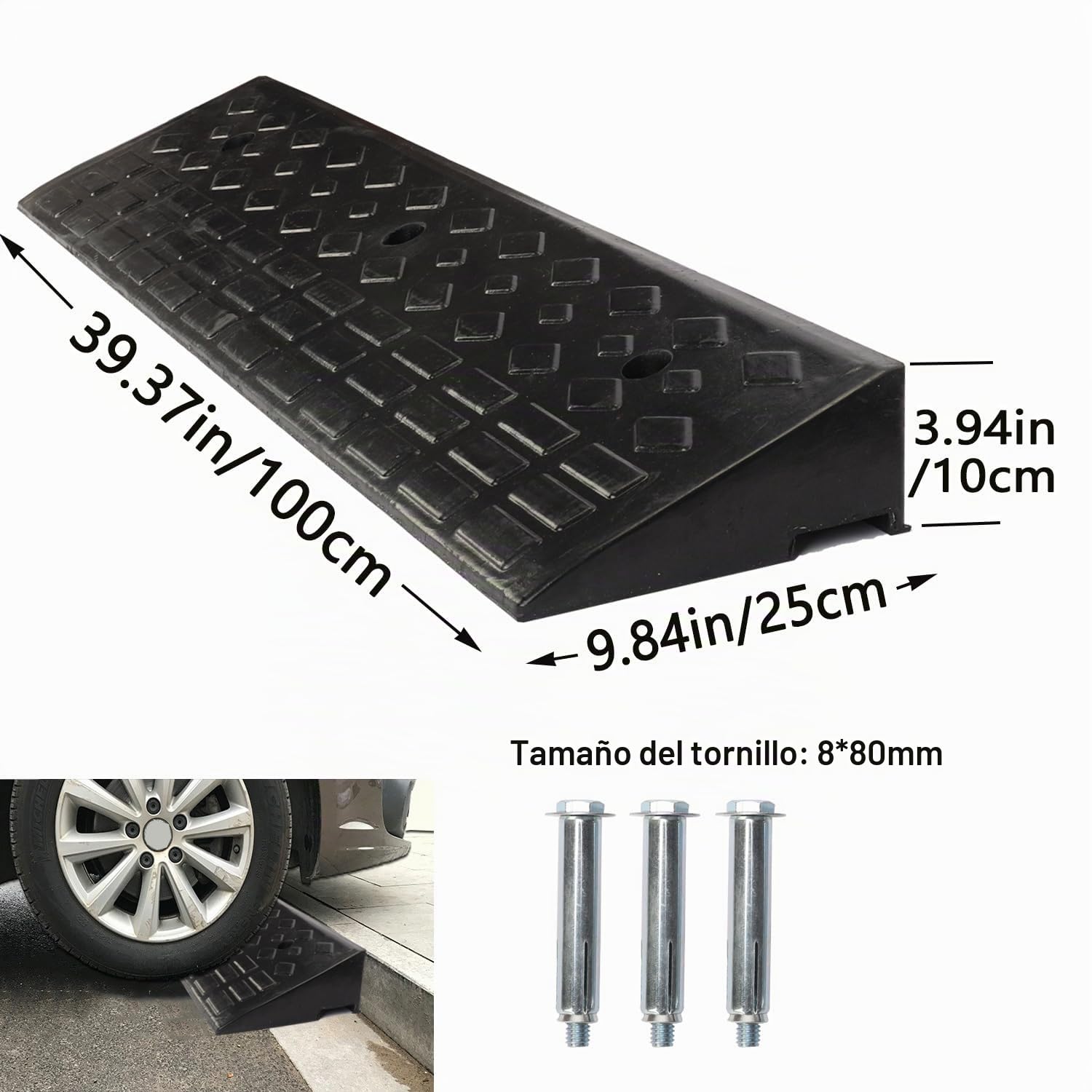 tonchean Rampa bordillo Goma 100 * 25 * 10cm Ramp-a Silla Ruedas Ram-pa bordillo Larga con 3 Pernos automóvil Paso Puerta Resistente Ramp umbral Antideslizante Garaje Acera Calzada Bicicleta Camión