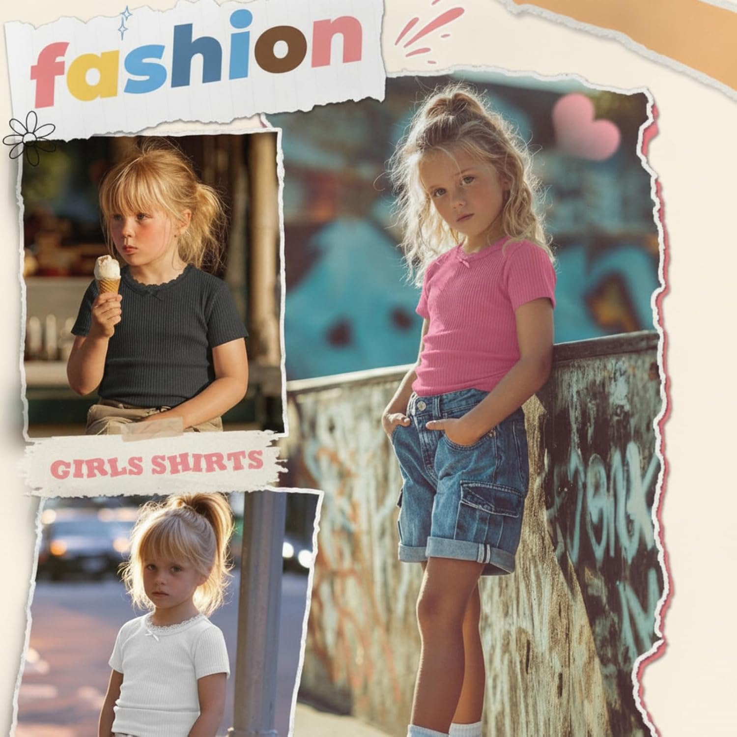 Halfchet 3 Pack Toddler Girls Short Sleeve Shirts Baby Cotton Lace Trim Bow Ribbed T Shirts Side Ruched Summer Tops 18M-5T