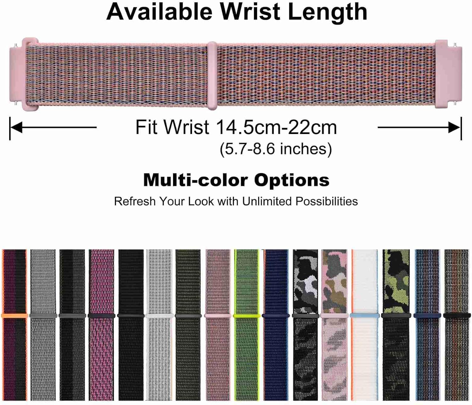 WOCCI 16mm Adjustable Nylon Watch Band, Quick Release Sport Loop Strap (Sand Pink) - Image 6