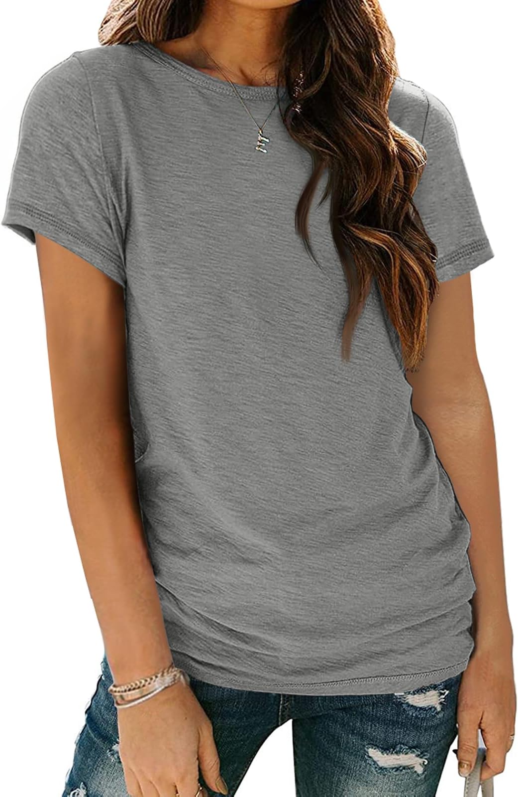 Women's Soft Basic Short Sleeve T-Shirt, Round Neck Tops Summer Casual Tee for Spring Shirts Clothes Everyday Wear