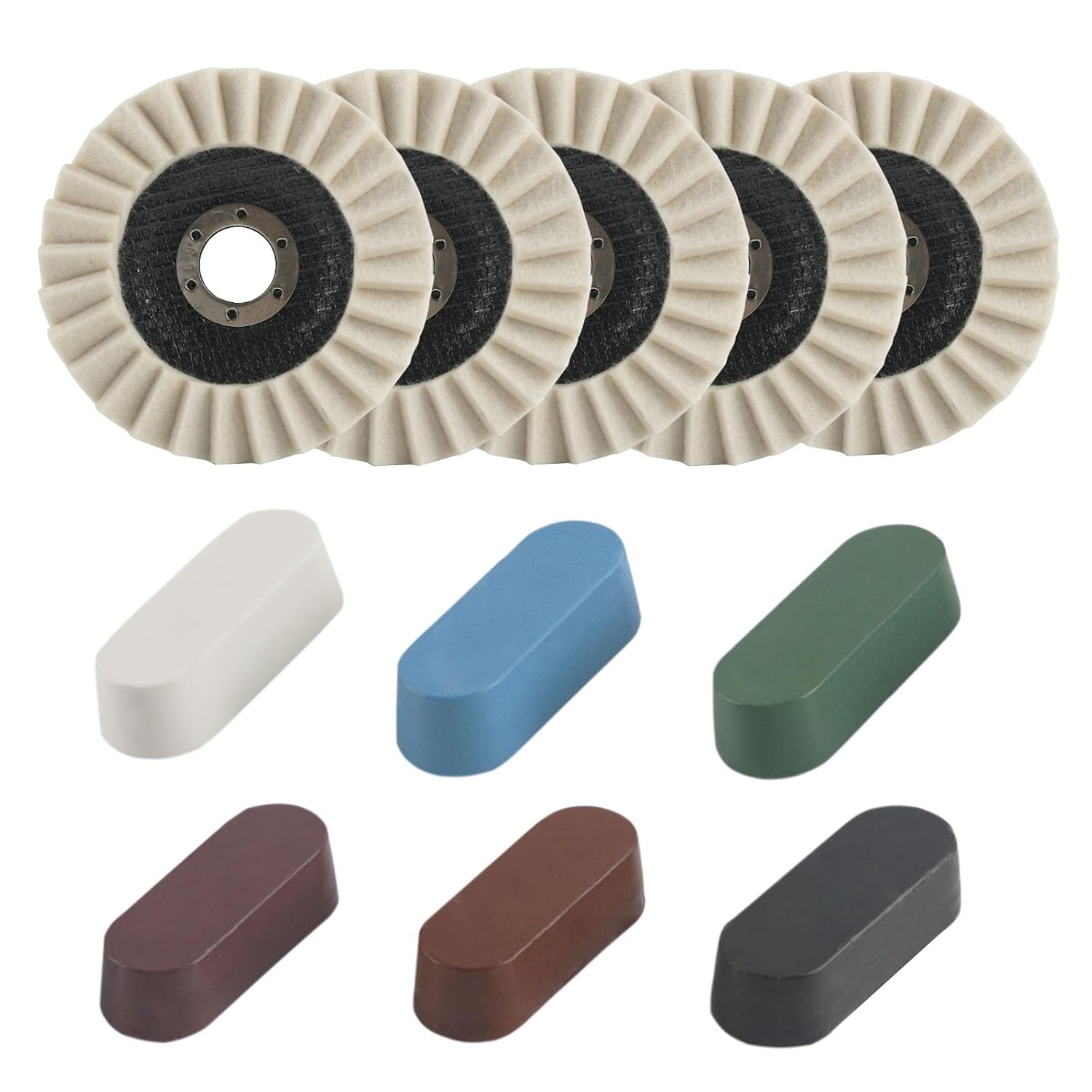 Wool Felt Flap Polishing Disc & Buffing Polishing Compounds Set 11Pcs, 4-1/2" x 7/8" Thicken Wool Polishing Wheel for Angle Grinder, Buffing Pads for Mirror Finish