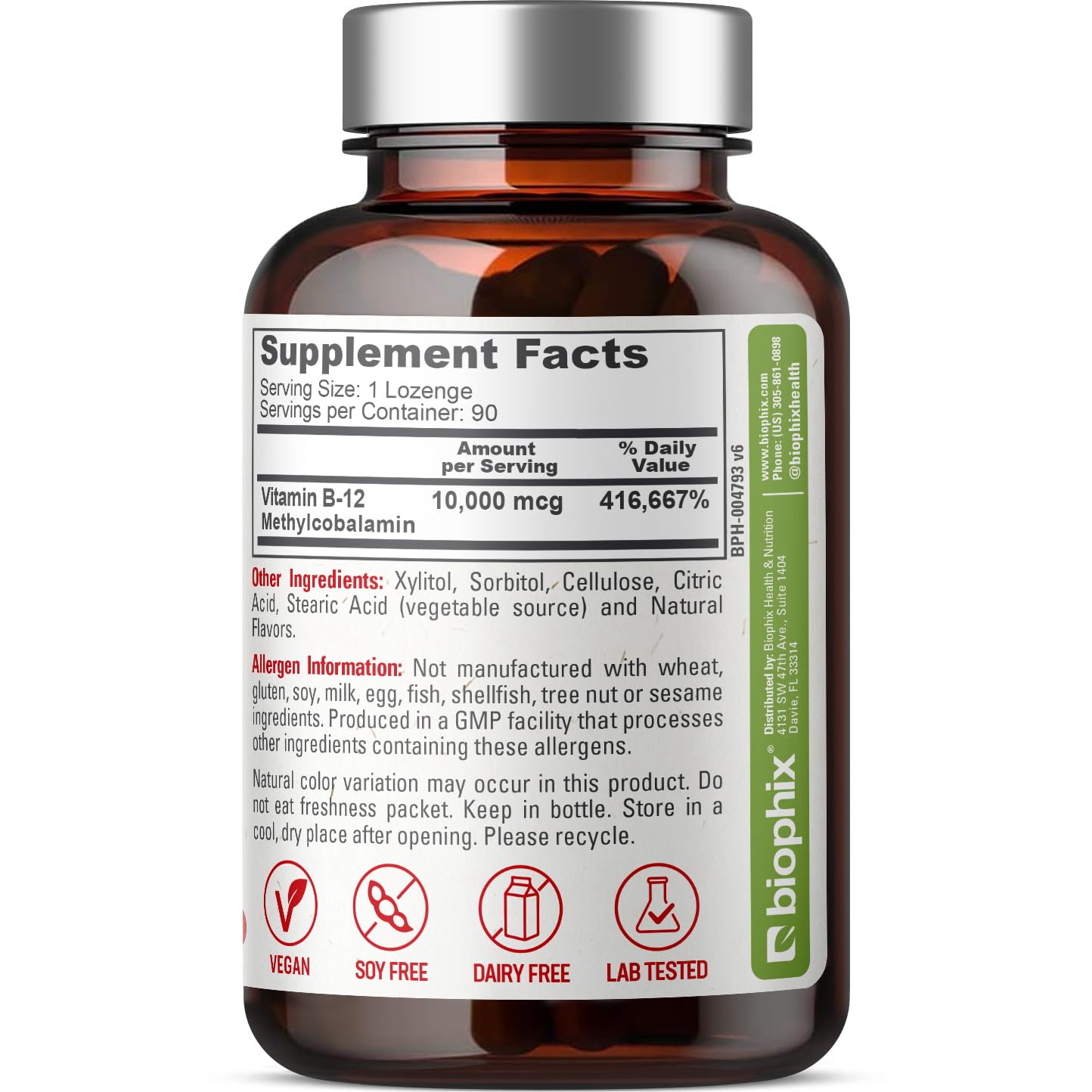 biophix Methyl B-12 10000 mcg 90 Vegan Lozenges Cherry Flavor Extra Strength - Supports Nervous System Immune Health Blood Flow Metabolism Brain Focus Energy — Amazon image 3