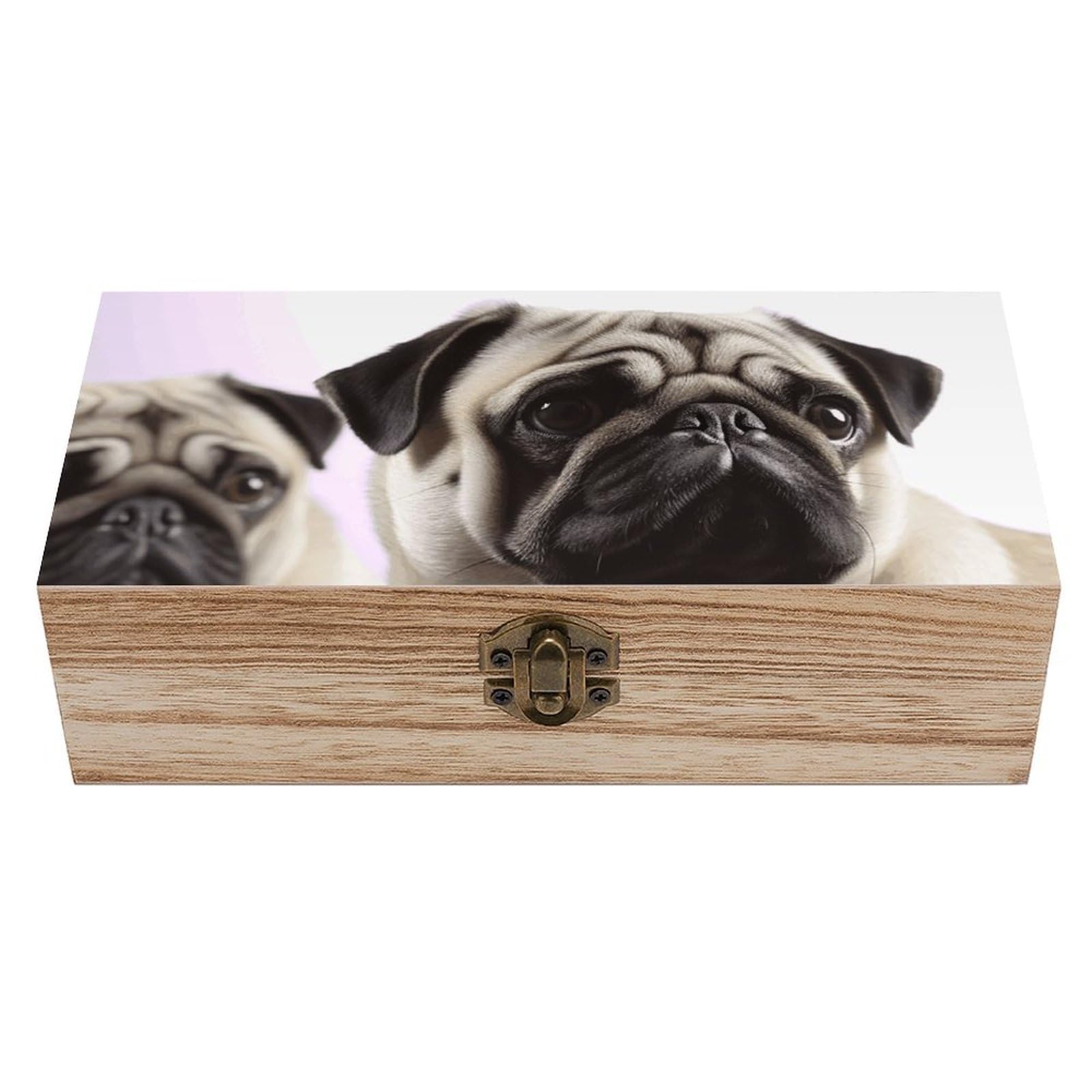 LZQPOEAS Pug Dog Wooden Storage Box Small Decorative Box with Hinged Lid Handmade Elegant Keepsake Storage Box for Jewelry, Photos, Trinkets, Letter Gifts, Small Heirlooms