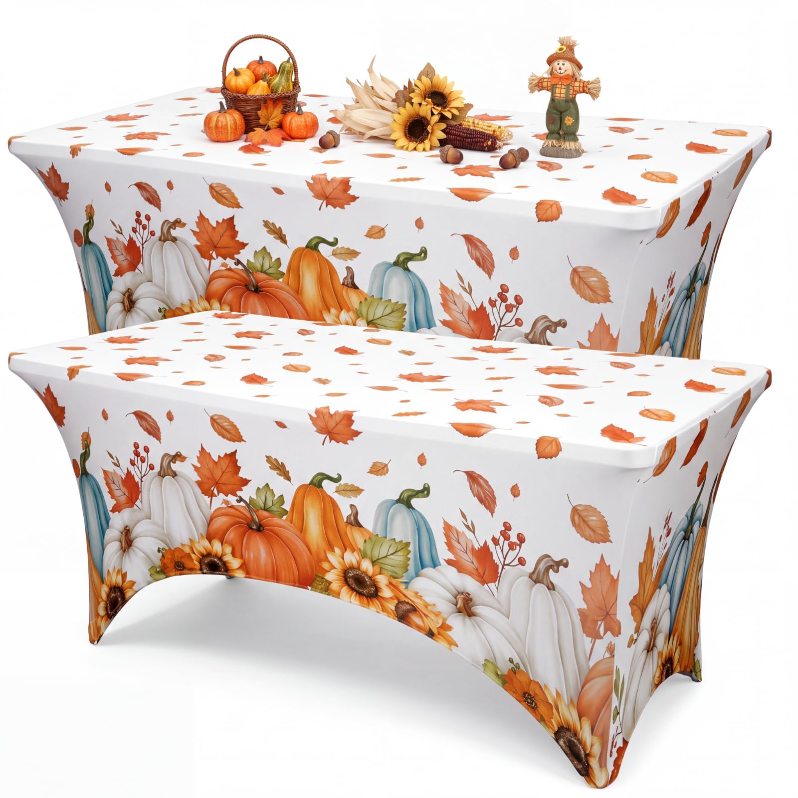 Moukeren 2 Pcs Fall Tablecloth 6 ft Pumpkin Maple Leaf Table Covers