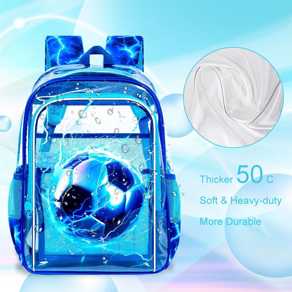 KLFVB 3PCS Clear Backpack for Girls and Boys, Kids See Through Backpacks Stadium Approved, Transparent Bookbag for Elementary