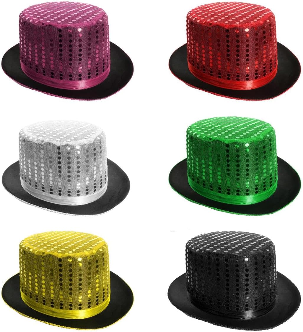 Adults Red Sequin Top Hat - Red and Black Satin With Red Sequins on Top - Perfect for Magical Shows, Stage Productions, Ringmaster Hat, Hen Night and Other Fancy Dress Events