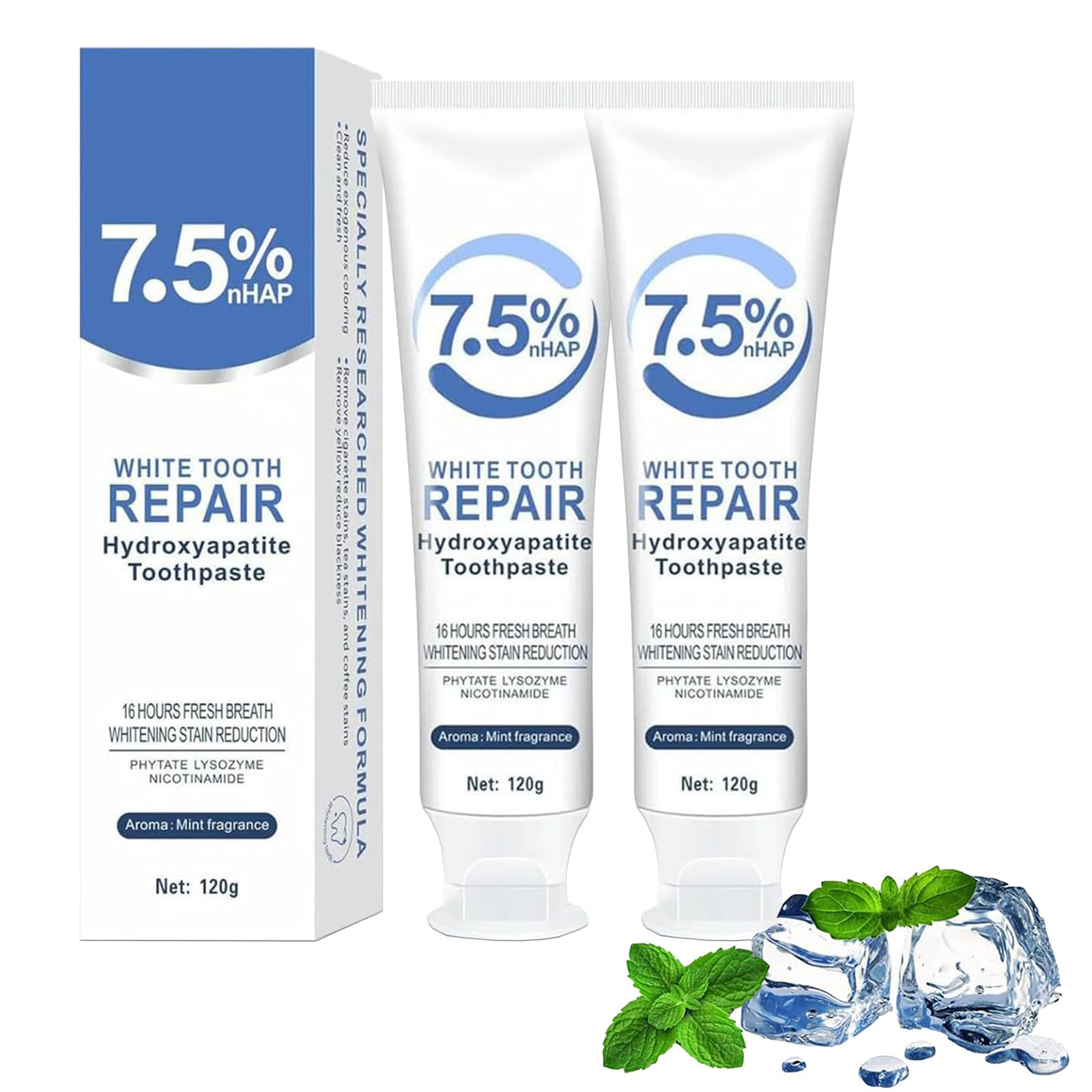 2PCS 7 5 Hydroxyapatite Toothpaste Deep Cleansing Toothpaste Advanced Enamel Protection Gentle and Effective Formula Fresh Mint Flavor