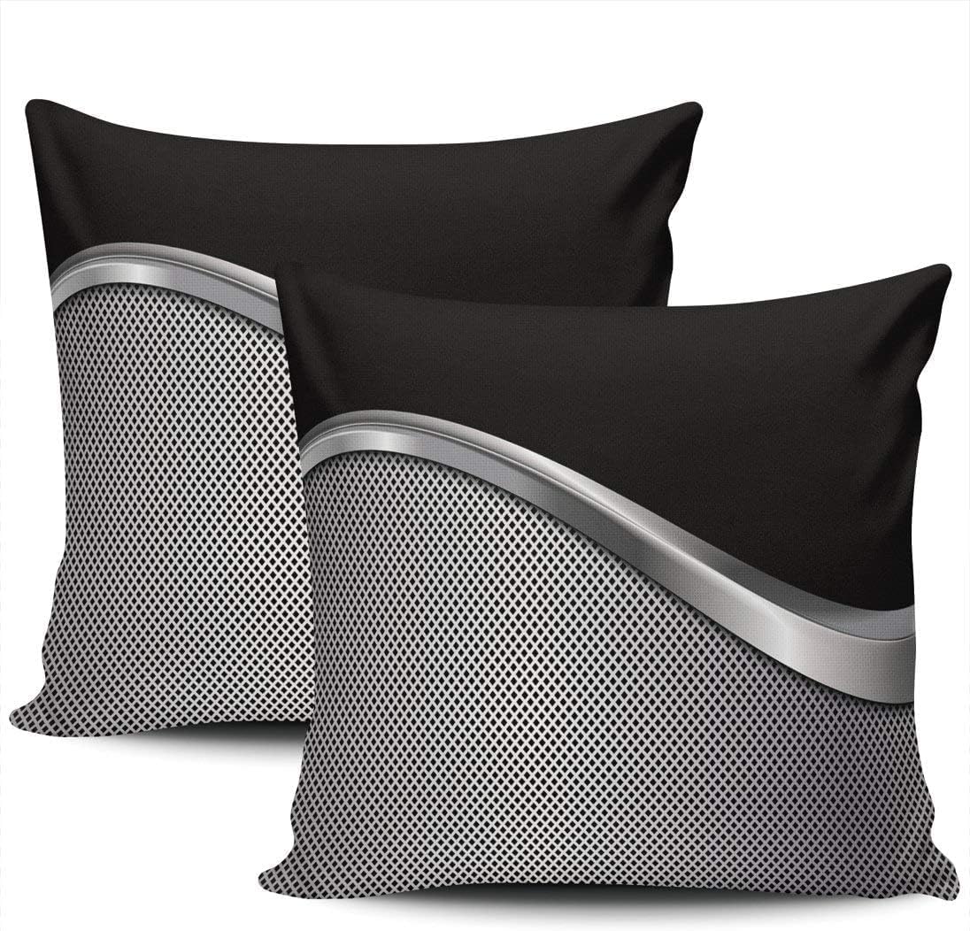 Throw Pillow Cover Silver and Black Metallic Decorative Pillowcase Cushion Case Double Sided Design Printed European 26X26 Inch Set of 2
