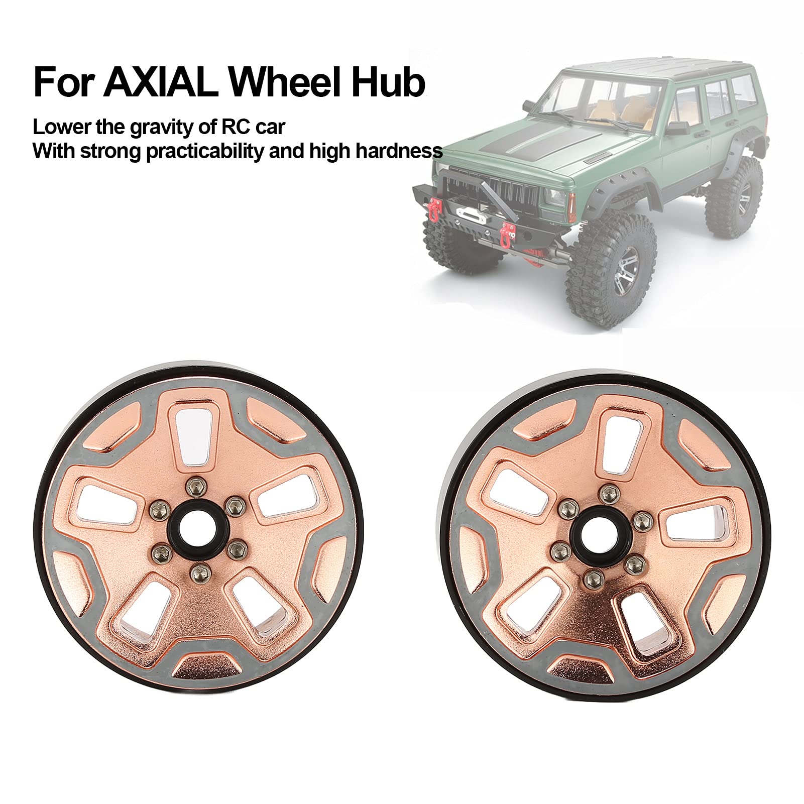 plplaaoo RC Crawler piasta koła o wysokiej wydajności, trwała piasta felgi ze stopu cynku do AXIAL SCX10 TRX4 D90 Gold 64 mm 2 sztuki