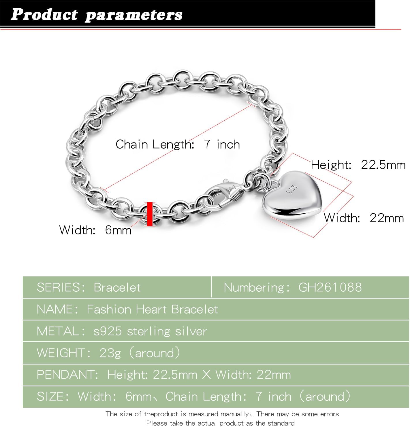 Dankadi Women 925 Sterling Silver Round Cable Wire Link Bracelet Charm Heart-Bell-Square-Circle Pendant Chain Bangle Fine Jewelry Gift For Wife Her