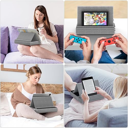 Miniatura 7 de KDD Soporte de almohada para tableta, soporte de iPad de visión multiángulo para regazo, cama y escritorio, base plegable con soporte para lápiz