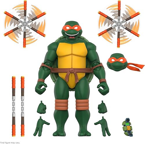 Super7 ULTIMATES! Teenage Mutant Ninja Turtles Michelangelo - Figura de acción TMNT de 7 pulgadas con accesorios, coleccionables clásicos de dibujos