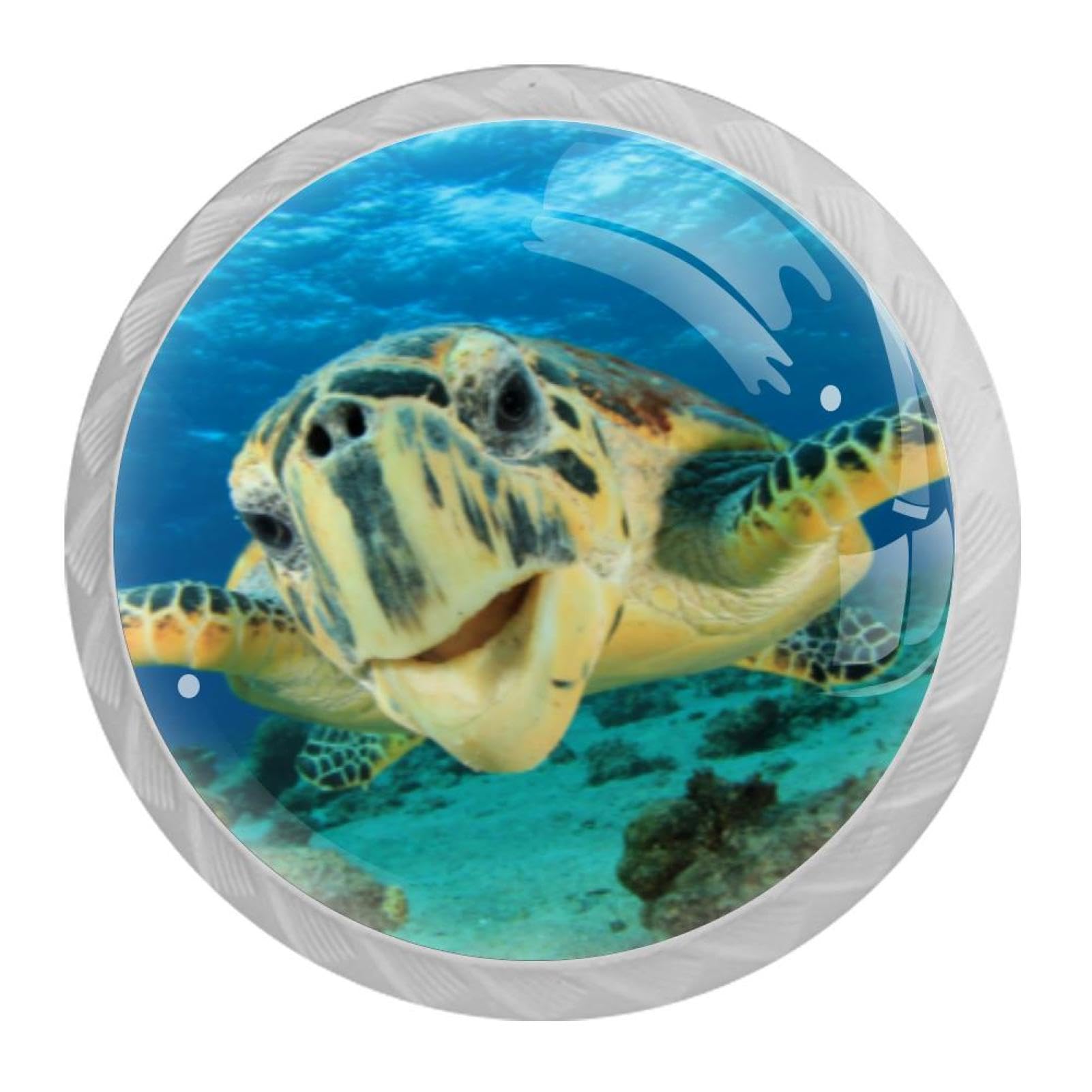 Tqmspg 4 Pieces Drawer Pulls Sea Turtle Door Knobs Dresser Handles for Kitchen Wardrobe Cupboard Hardware Furniture