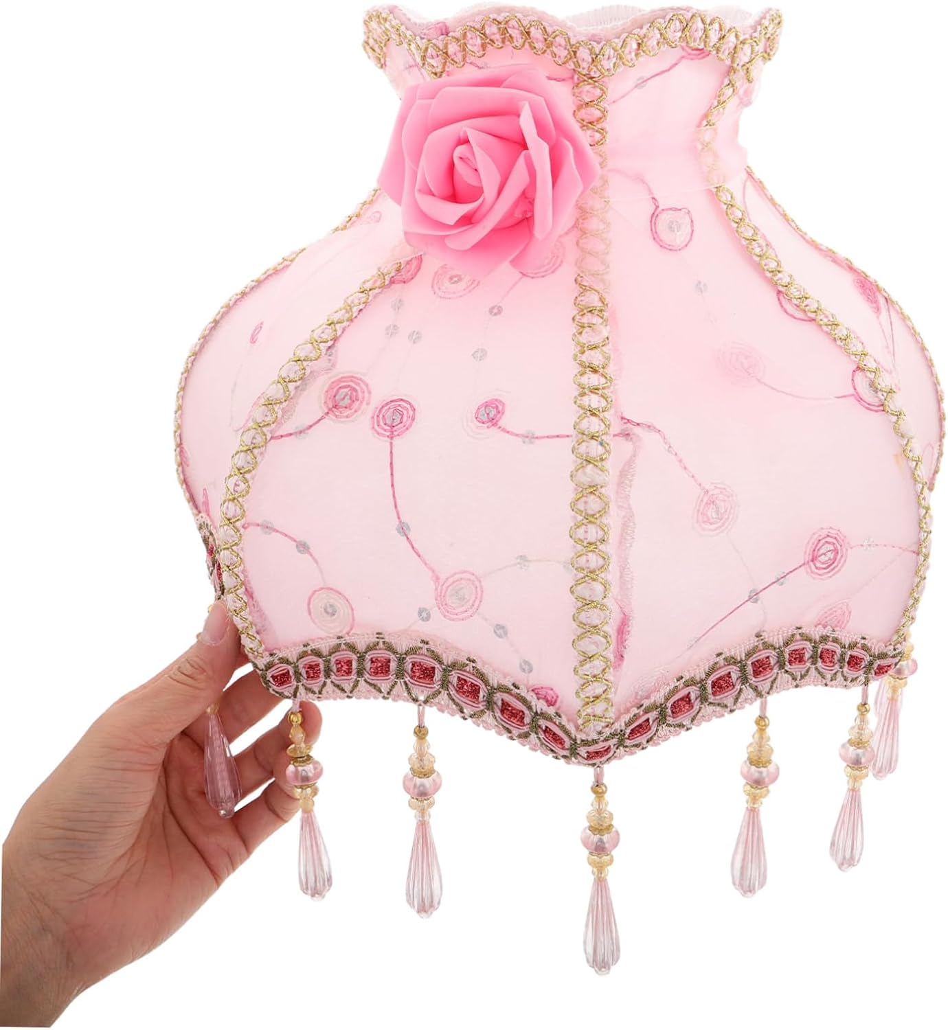 MERRYHAPY Vintage French Princess Fabric Lampshade for Table and Floor Lamps Elegant Lace Design Soft Glow Lighting for Bedroom Decor Unique Decorative Light Cover