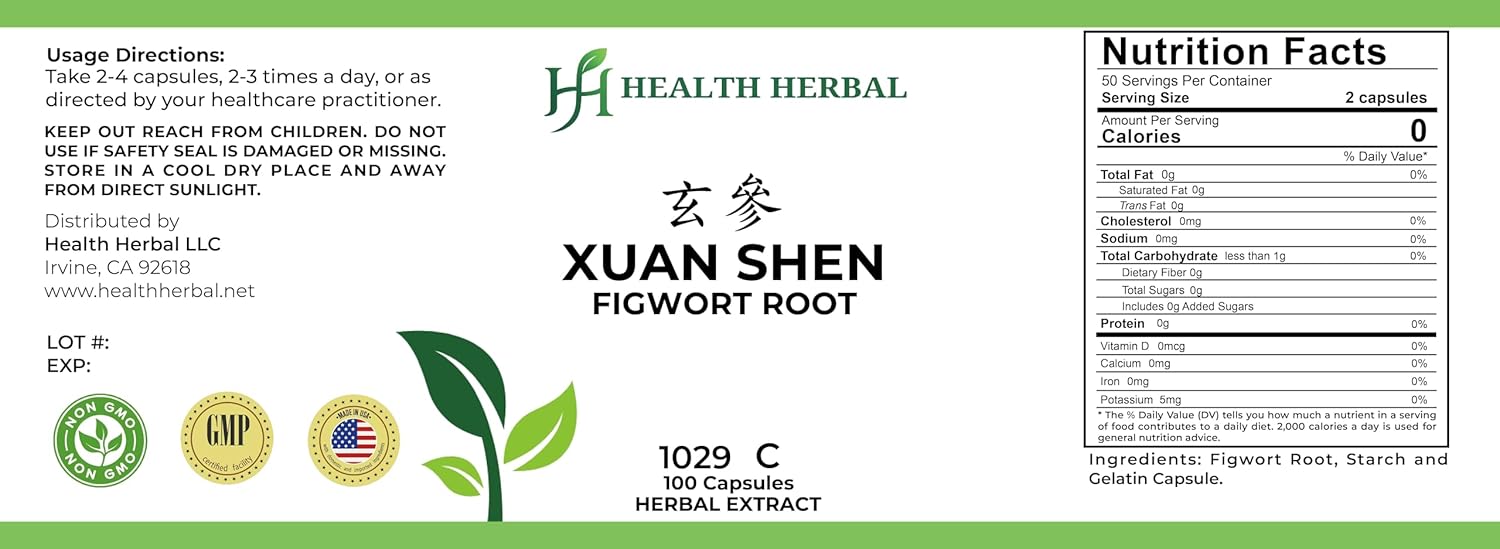 HH1029C Xuan Shen/Figwort Root, 100 Capsules/Bottle, 2 Bottles - Image 2