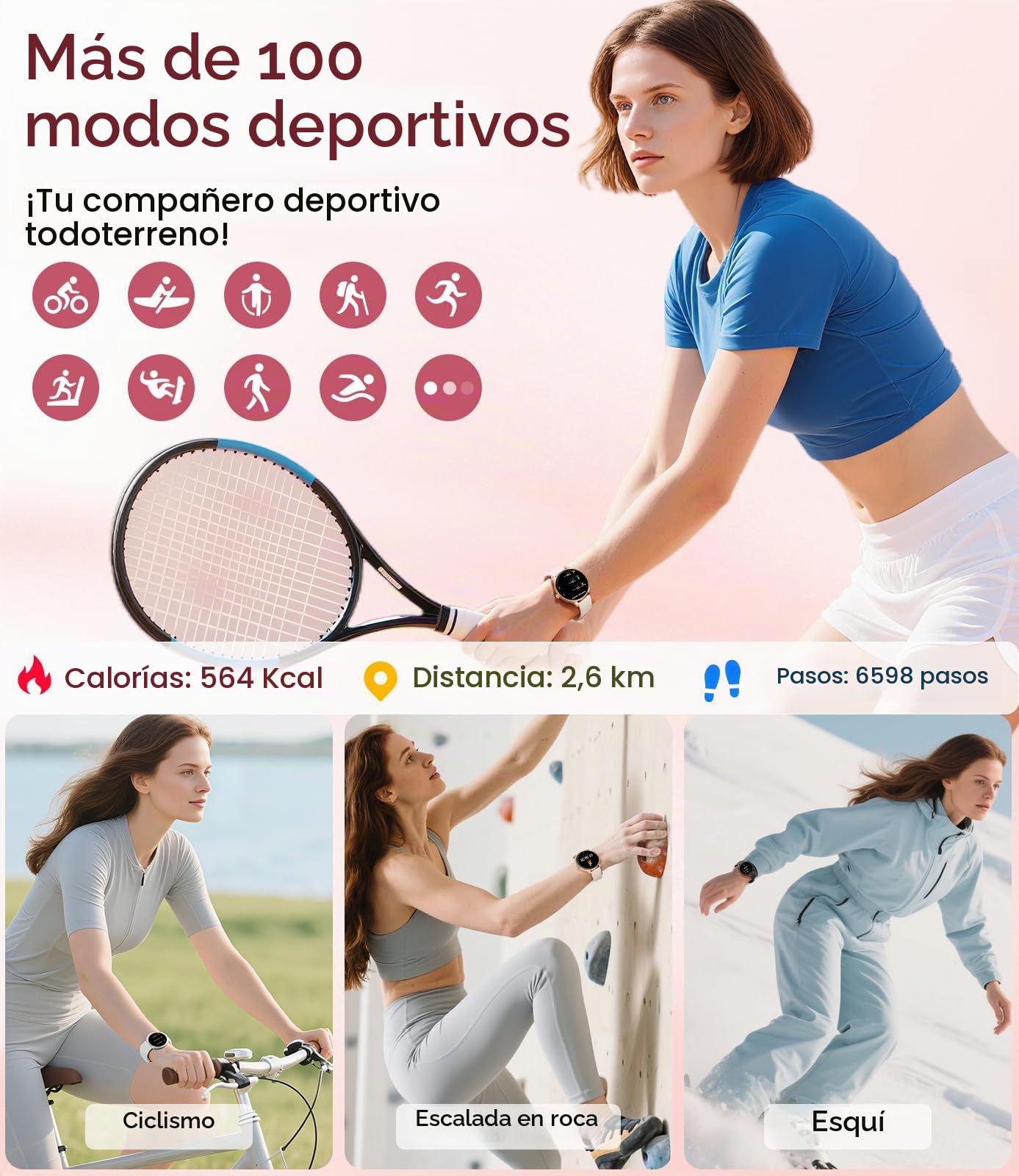 Reloj Inteligente Mujer Ultrafino 7,99 mm, 1.32" AMOLED Smartwatch con Ciclo Menstrual/Frecuencia Cardíaca/Sueño Monitor para Android/iOS, IP68 Impermeable, 270+ Esfera, Oro Rosa