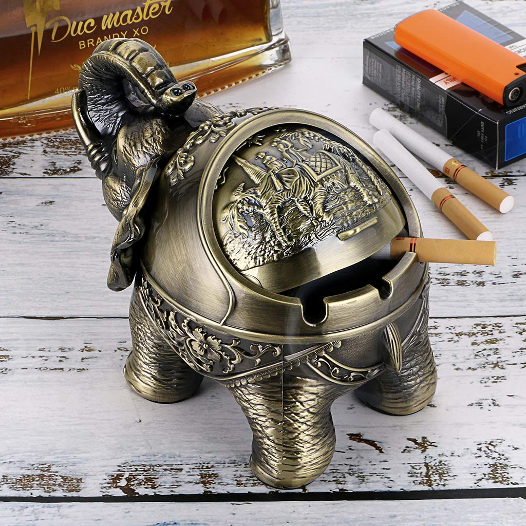 BSTKEY Cendrier coupe-vent vintage avec couvercles en forme d'éléphant rétro Bronze vert