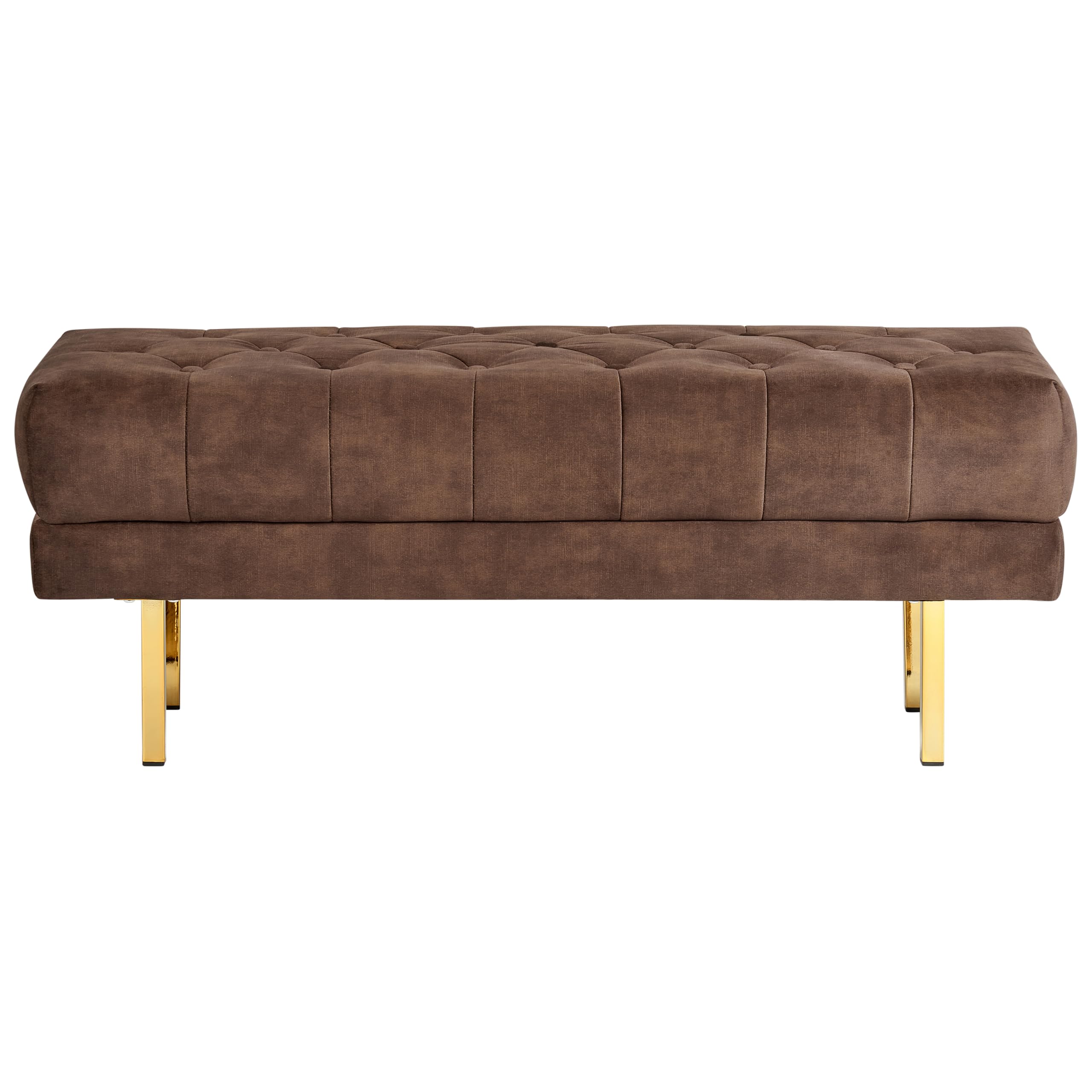 Beliani Banc en Velours Banquette de Lit Rembourré Glam Pouf Pieds en Métal Doré Marron Roseville