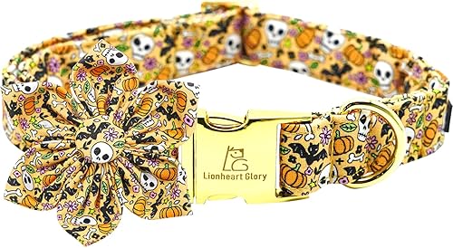 Lionheart Glory Collares de Halloween para perros, collar de calavera con patrón de flores ajustables para perros pequeños y cachorros