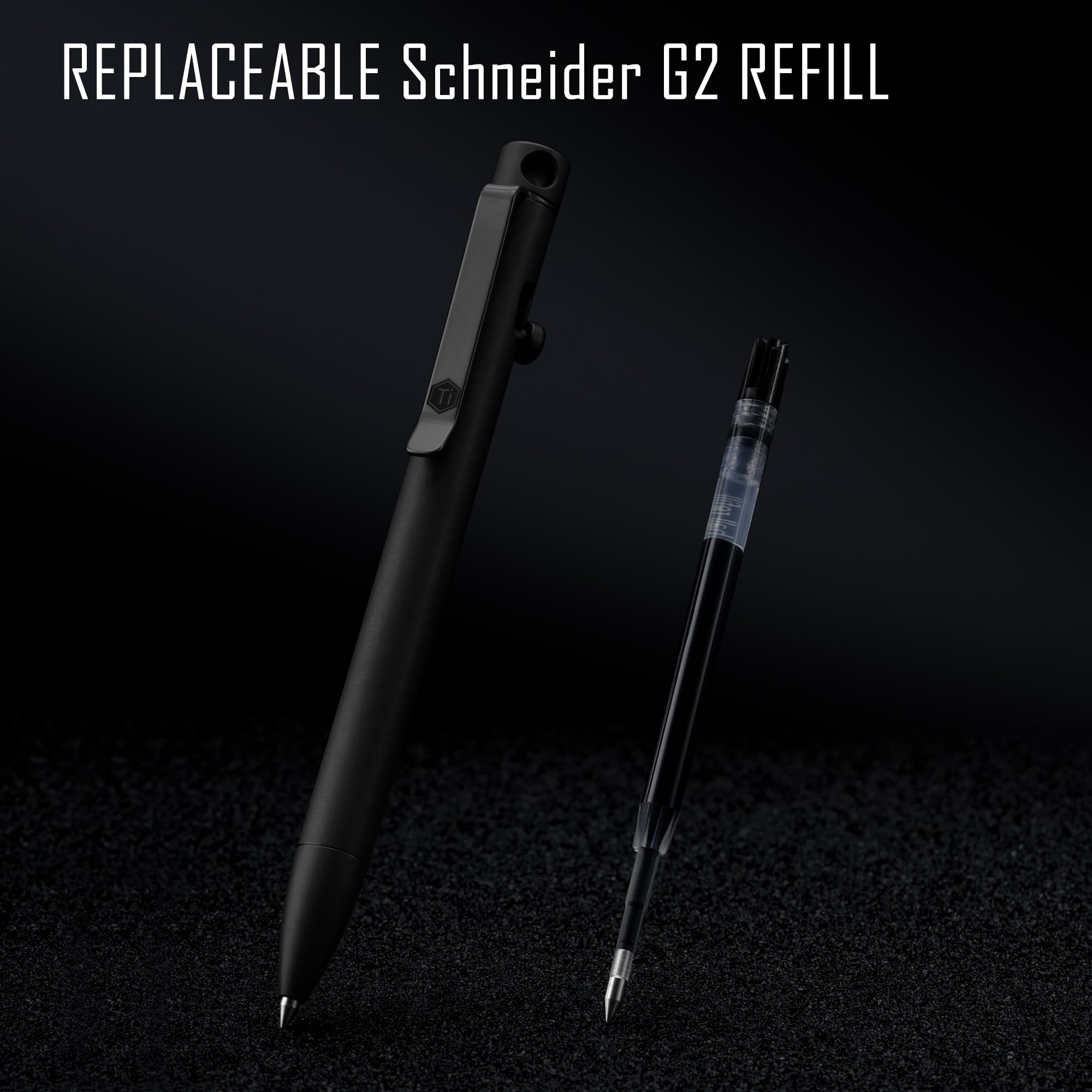 KeyUnity KP01BK Pen mit Clip, EDC-Taschenstift aus Titanlegierung, einziehbarer Metallkugelschreiber für den täglichen Gebrauch (PVD-Schwarz)