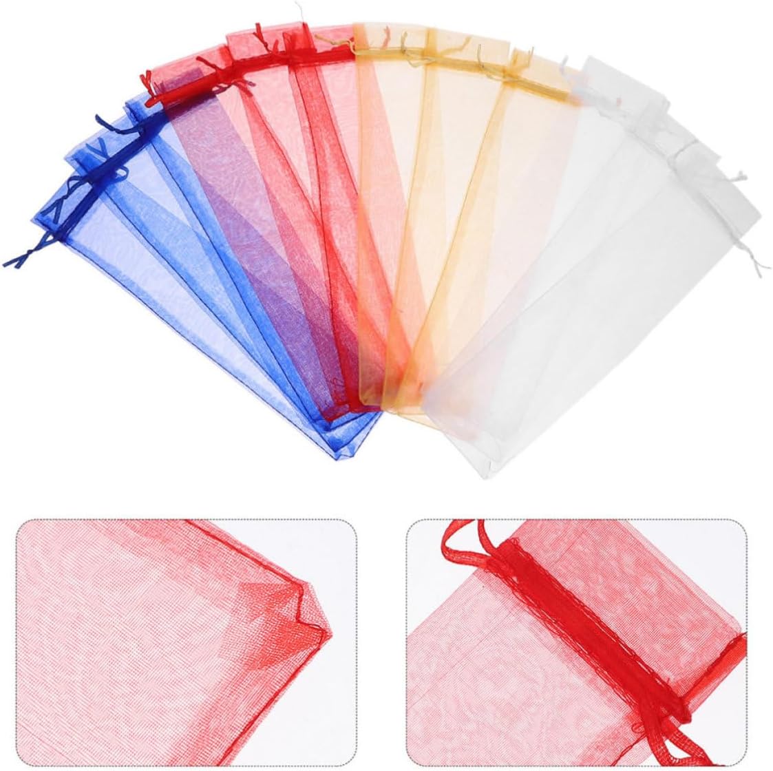 ELEOUTI 50pcs Sheer Organza Drawstring Fan Bags Mesh Pouches with Adjustable Drawstring for Fan Storage and Jewelry, Elegant Decorative Packaging for Wedding Favor and Party