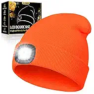 MANWALD LED Beanie Hat with Light, USB Rechargeable LED Headlamp, Birthday Gifts for Women Adults, Gifts for Men Dad Husband, Boyfriend, Orange