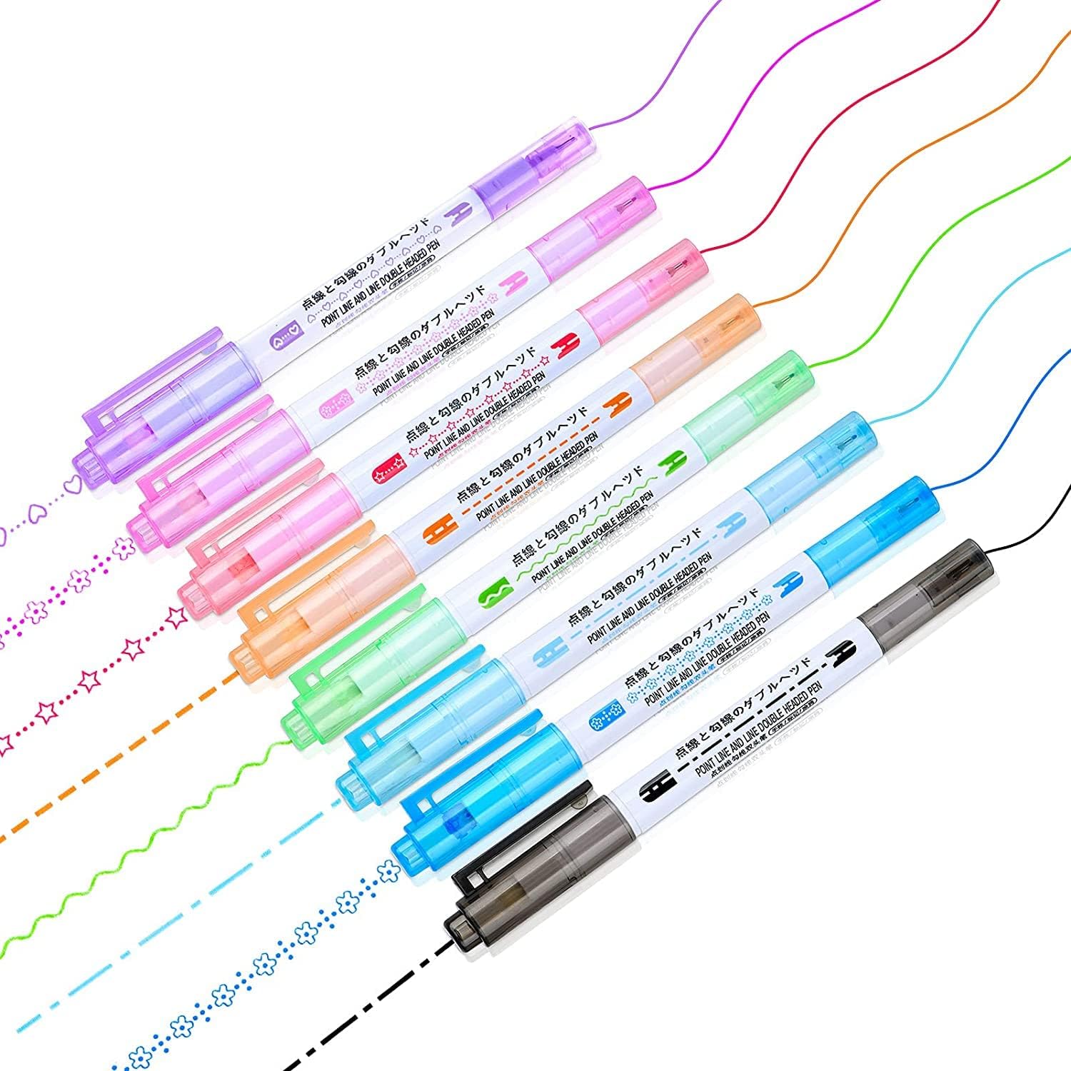 GERILKAI Curve Highlighters Pen 8 Pcs Flair Pens,Dual Tip