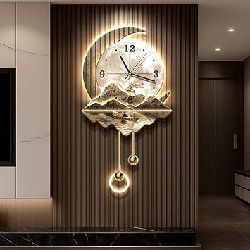3D Wall Art Decor Clock, Wall Hanging Sculpture Painting with LED Light, Fake Tree Moon, Acrylic Crystal Porcelain Craft, for Living Room/Bedroom/Office/BathroomBrown3,50 * 87cm/19.7 * 34.2in