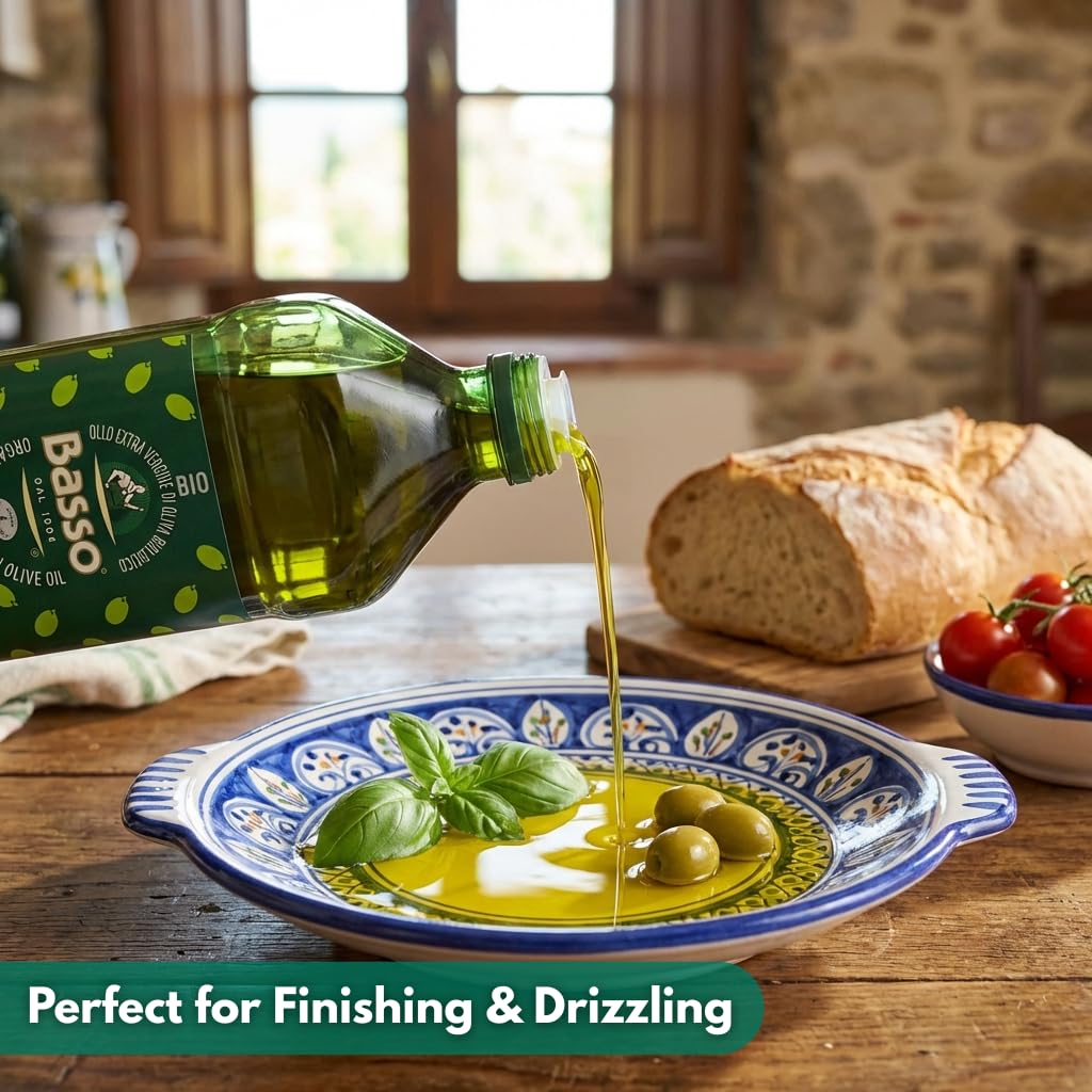 BASSO 1904 Organic Extra Virgin Olive Oil, Organic EVOO Cold Extracted, 2 Liter (67.6 fl oz)