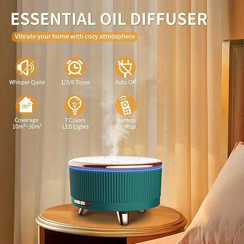 Miniatura 2 de Difusores para aceites esenciales para habitación grande de 16.9 fl oz, difusor de aromaterapia para oficina en casa con control remoto, 7 luces