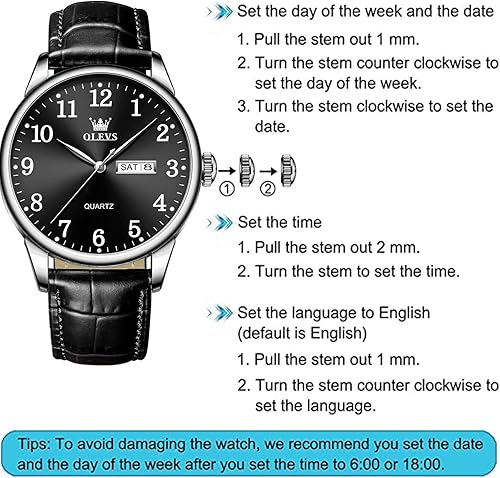 Miniatura 7 de OLEVS Reloj para hombre, relojes para hombre, correa de cuero, reloj clásico de cuero marrón, reloj analógico, reloj de cuero negro para hombre