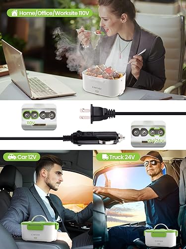 Miniatura 4 de CuieTuee Fiambrera eléctrica 3 en 1 de 80 W, calentador de alimentos portátil ultrarrápido (110 V12 V24 V), fiambreras calentadas para automóvil,