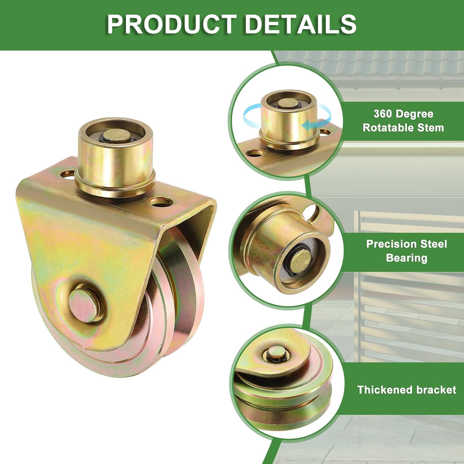 uxcell 3.1 Inch Sliding Gate Wheels, 4Pcs 360-Degree Rotatable V Groove Caster Pulley Block with Bracket for Track Rail Sliding Gate Industrial Machine, Gold