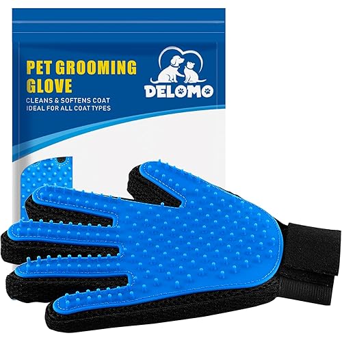Pet Hair Remover Glove - Gentle Pet Grooming Glove Brush - Deshedding Glove - Massage Mitt with Enhanced Five Finger Design - Perfect for Dogs & Cats with Long & Short Fur - 1 Pack (Right-Hand), Blue