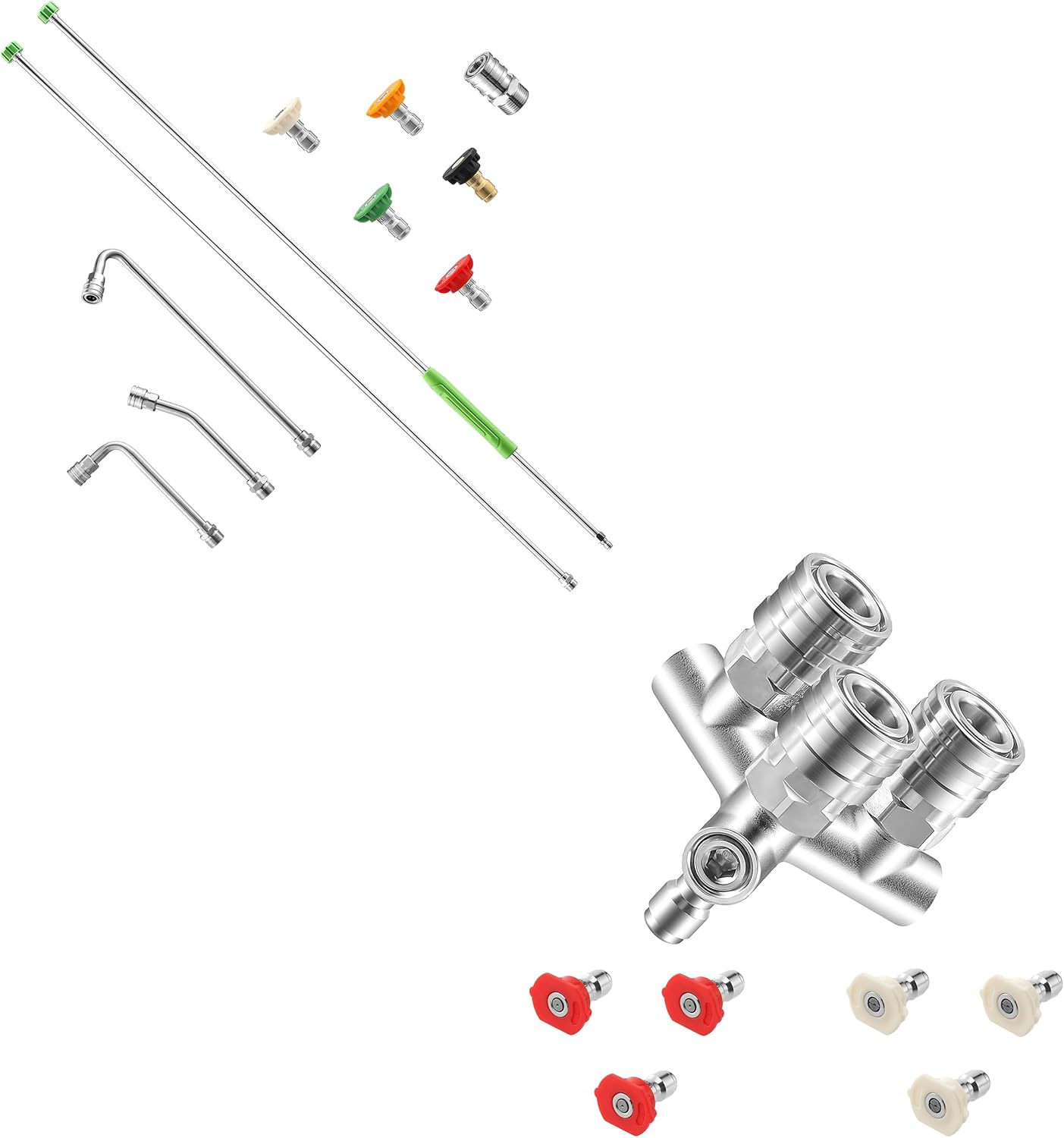 Pressure Washer Extension Wand, 120" Stainless Steel Power Washer Lance,Triple Pressure Washer Tips, 3-in-1 Power Washer Nozzle