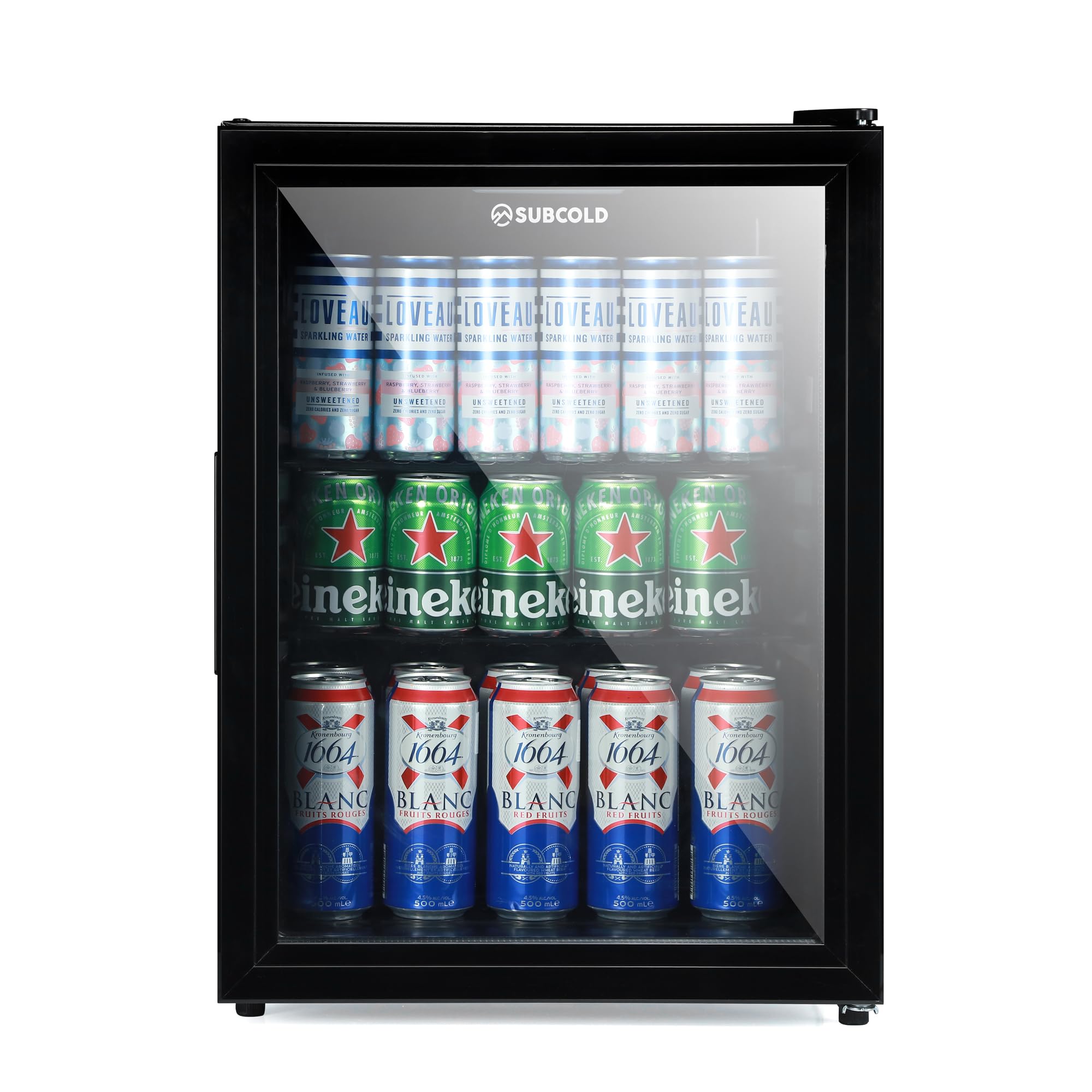 Subcold Cave60 Getränkekühlschrank 54L für 50 Dosen | Bierkühlschrank mit Glastür und LED-Beleuchtung | Mini Kühlschrank für Hausbar, Büro & Minibar