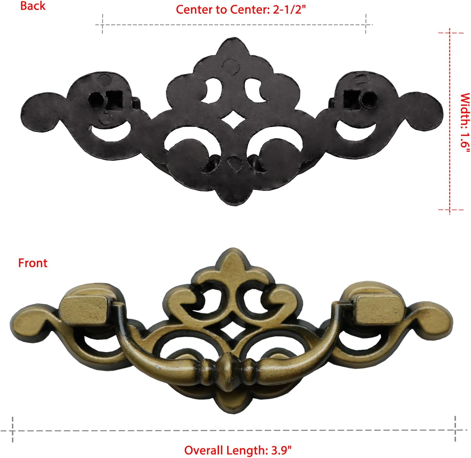 8 Pack Antique Brass Drawer Pulls, 2-1/2 Inch Hole Center, Antique Cabinet Knobs and Handles for Dressers, Closets, Cupboards, Bedroom, Bathroom, and Washroom