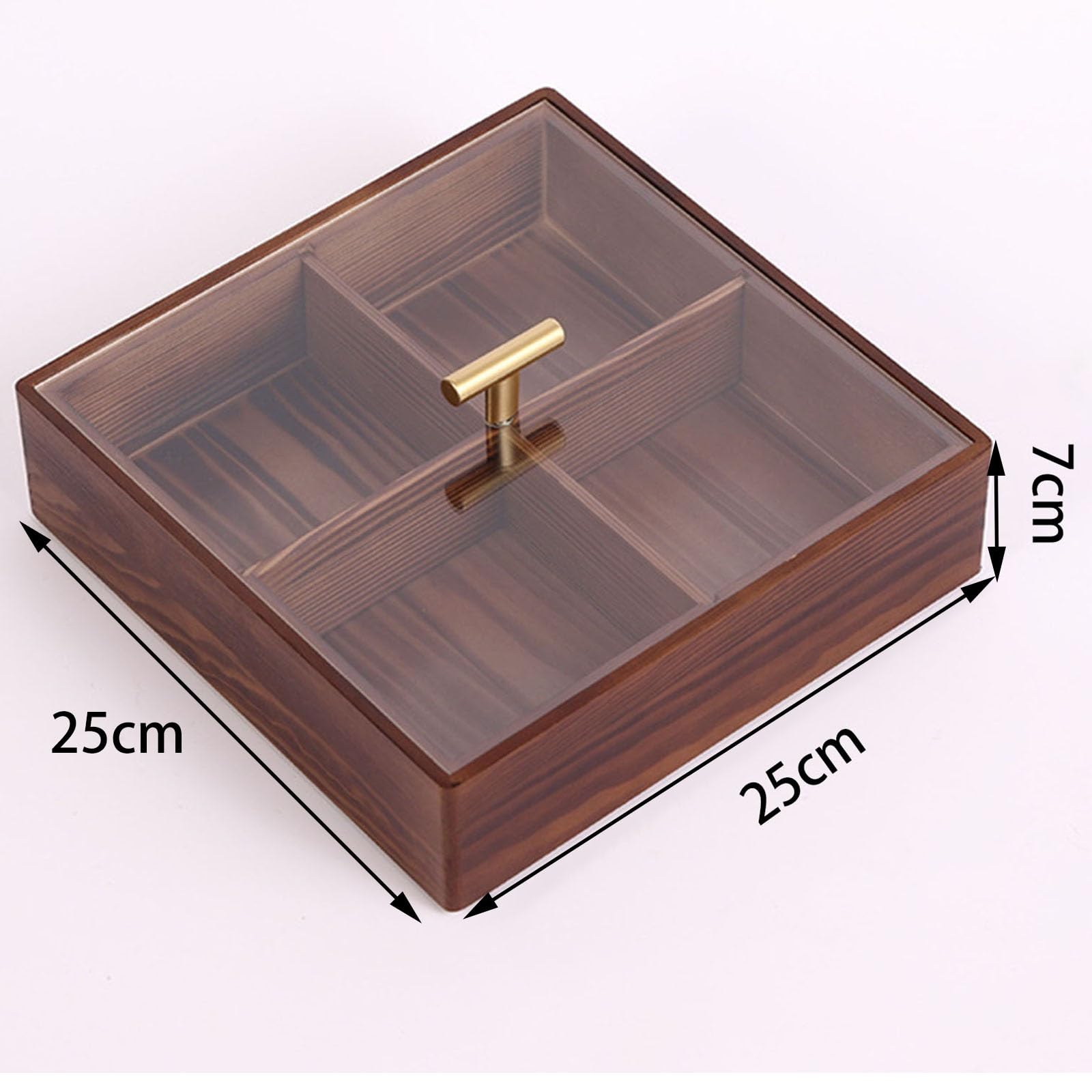Quadratisches Serviertablett mit Deckel - Geteiltes Holztablett mit 4 Kartments für Snac und getrocknete Früchte - Food Organizer und Platte