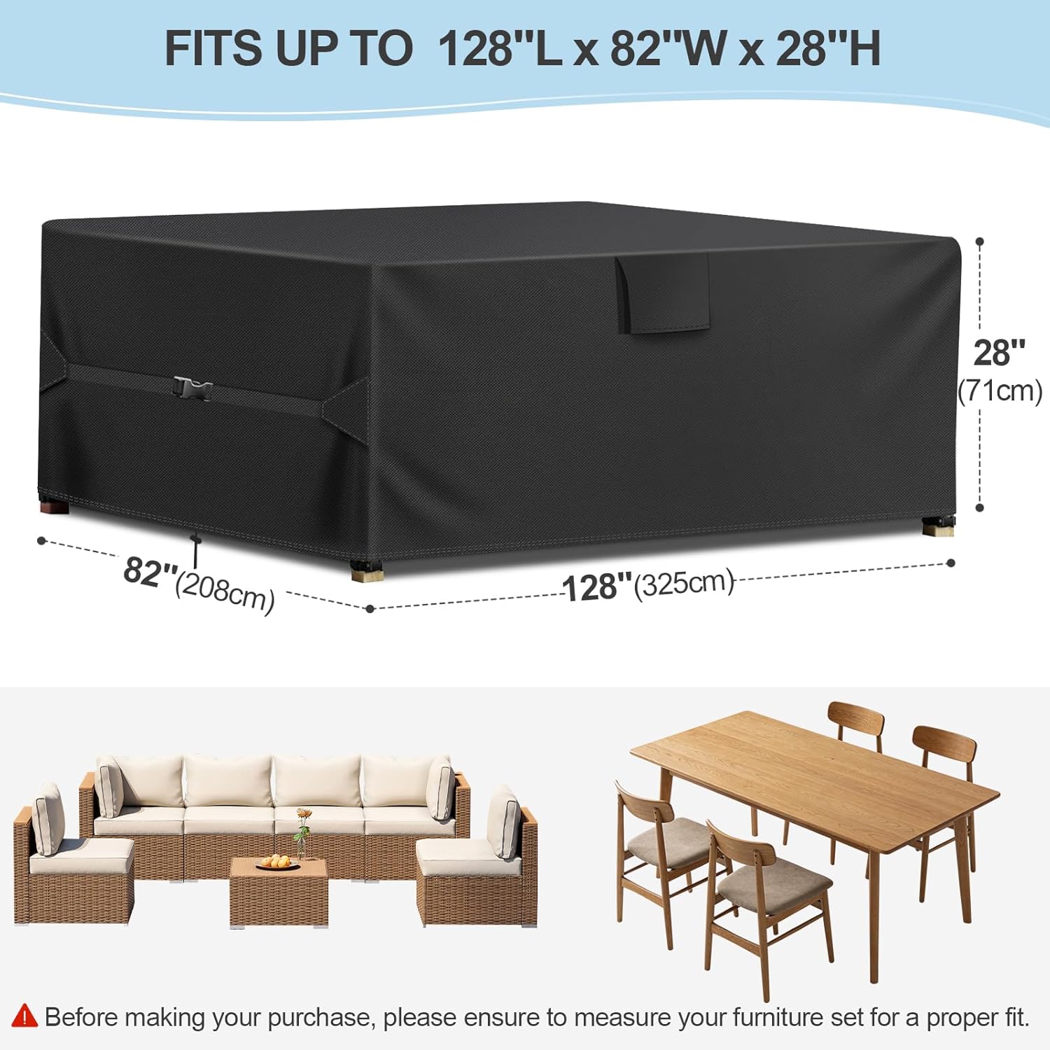 Patio Furniture Covers, 128"L X 82"W X 28"H, 600D Outdoor Table Cover Waterproof, Rectangular Extra Large Heavy Duty Outdoor Furniture Covers for Patio Furniture, Patio Sofa Set Cover, Black