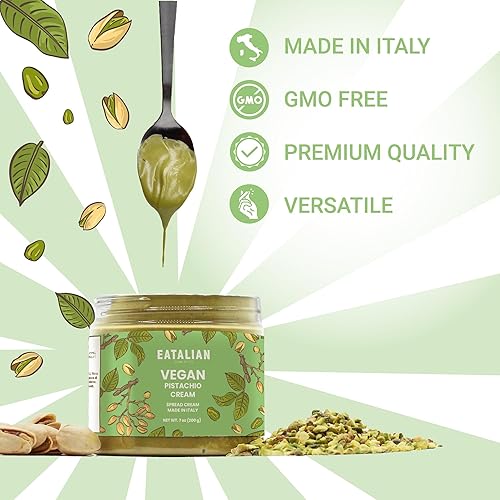 Miniatura 4 de EATALIAN by AMZ BETTER - Crema vegana de pistacho, 7 oz200 gr, deliciosa crema vegana con un sabor dulce único, ideal para pan, perfecta con helado,