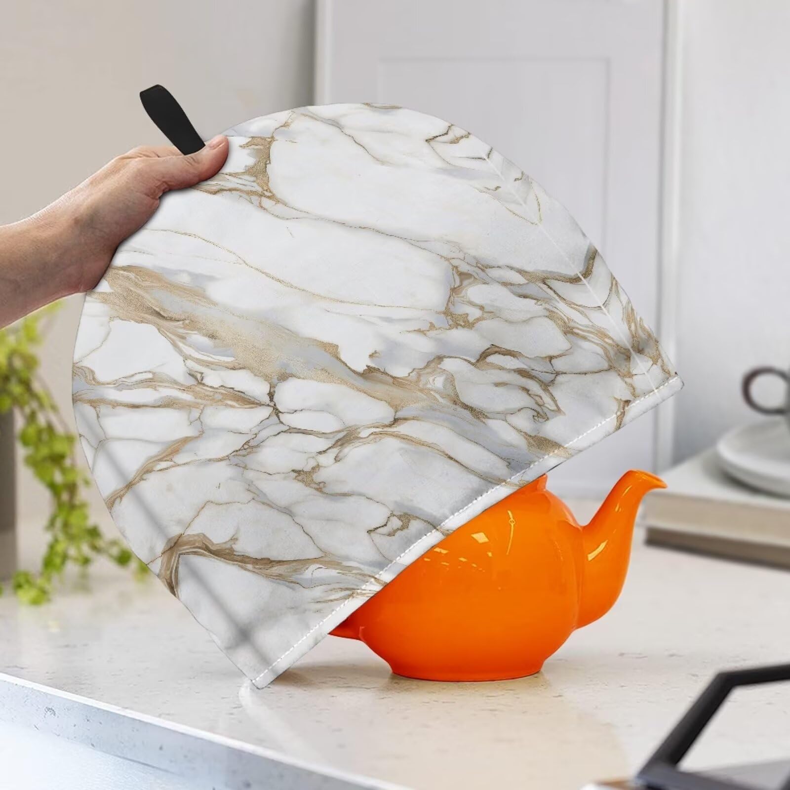 Qehuruxo Marble Tea Cozy for Teapot Kitchen Accessories Portable Foldable Tea Cozy Cover Home Decorative Tea Pot Cozy Insulate Tea Pot Protector with Top Handle