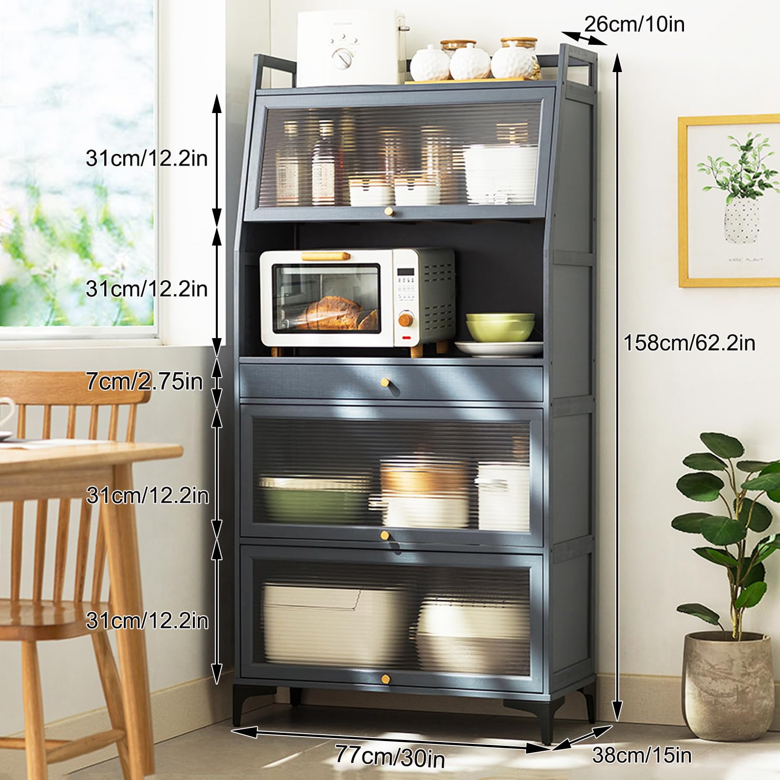 Amazon｜電子レンジ台とハッチ付き62インチビュッフェ、リバーシブル