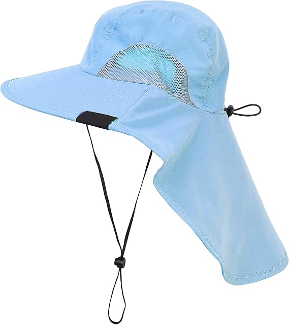Outdoor Fishing Hat with Neck Flap Wide Brim Adjustable Safari Cap Tan
