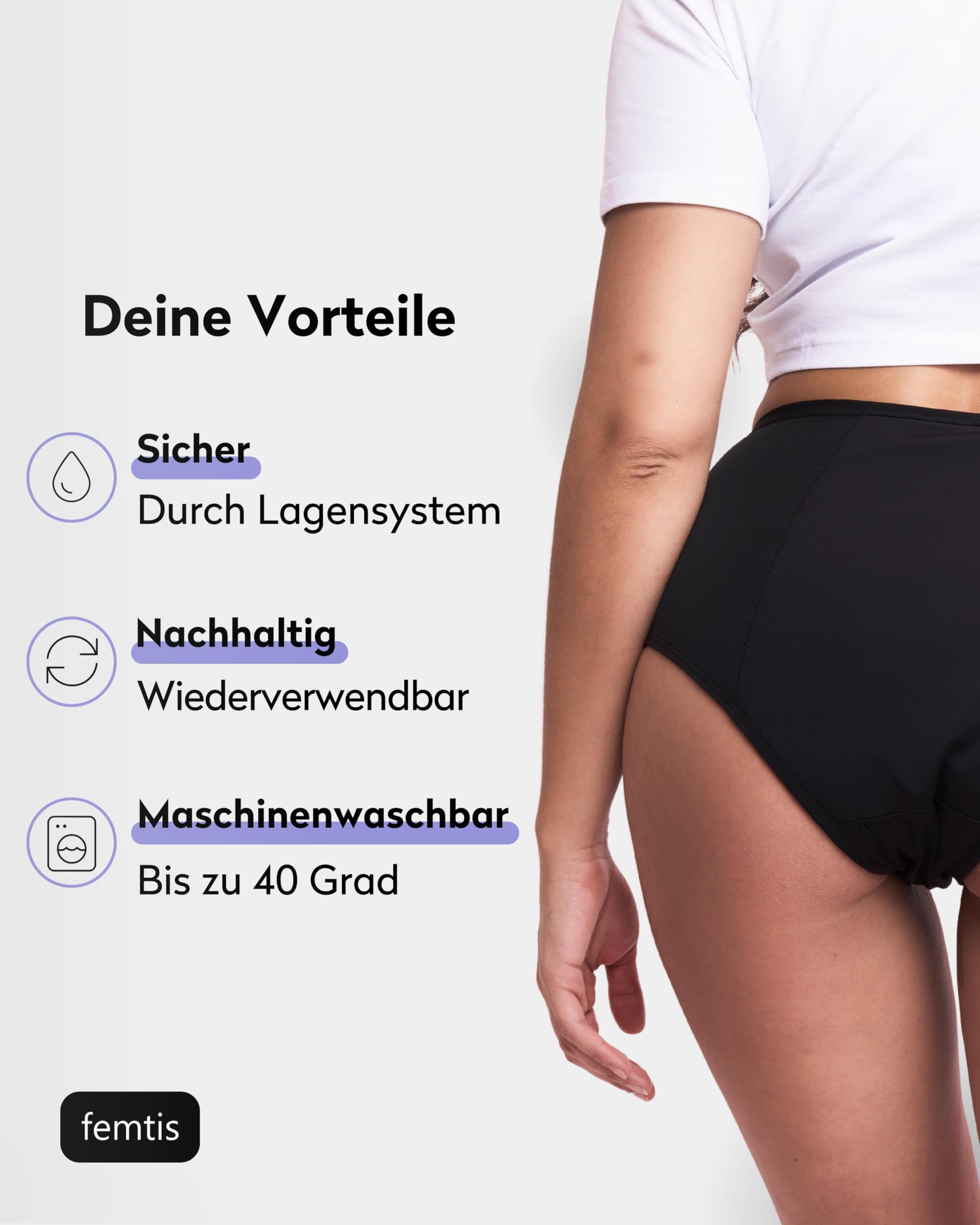 femtis Perioden Unterwäsche JULE | Ersetzt etwa 3 Tampons | Saugstarke Menstruationsunterwäsche für sehr starke Blutung | Periodenunterwäsche für Frauen & Mädchen | Alternative zu Menstruationstassen