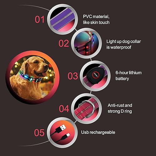 Miniatura 10 de Collares de perro con luz LED, collar de perro con luz LED, collar de perro brillante recargable por USB con impermeable, collar de seguridad