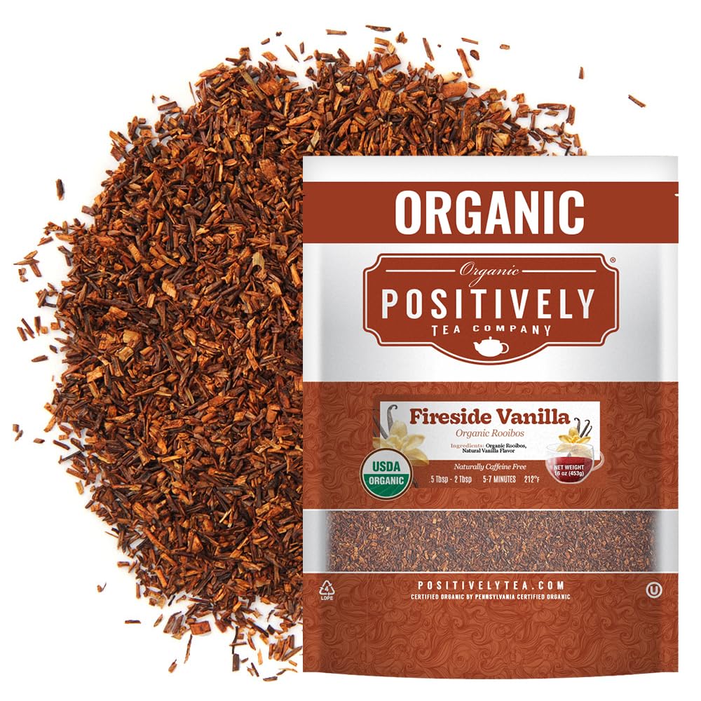 Organic Positively Tea Company, Fireside Vanilla Rooibos Tea, Loose Leaf, 16 Ounce