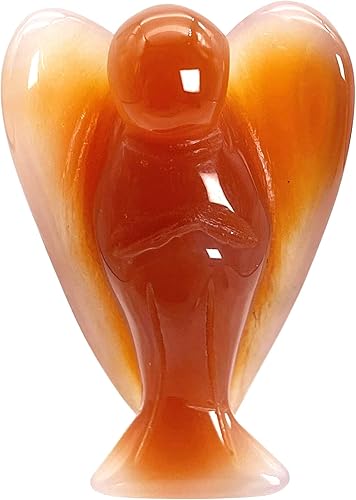 Miniatura 1 de Fekuar Estatua de ángel guardián de oración de cristal curativo de cornalina natural, figuras de piedra de palma de bolsillo talladas para