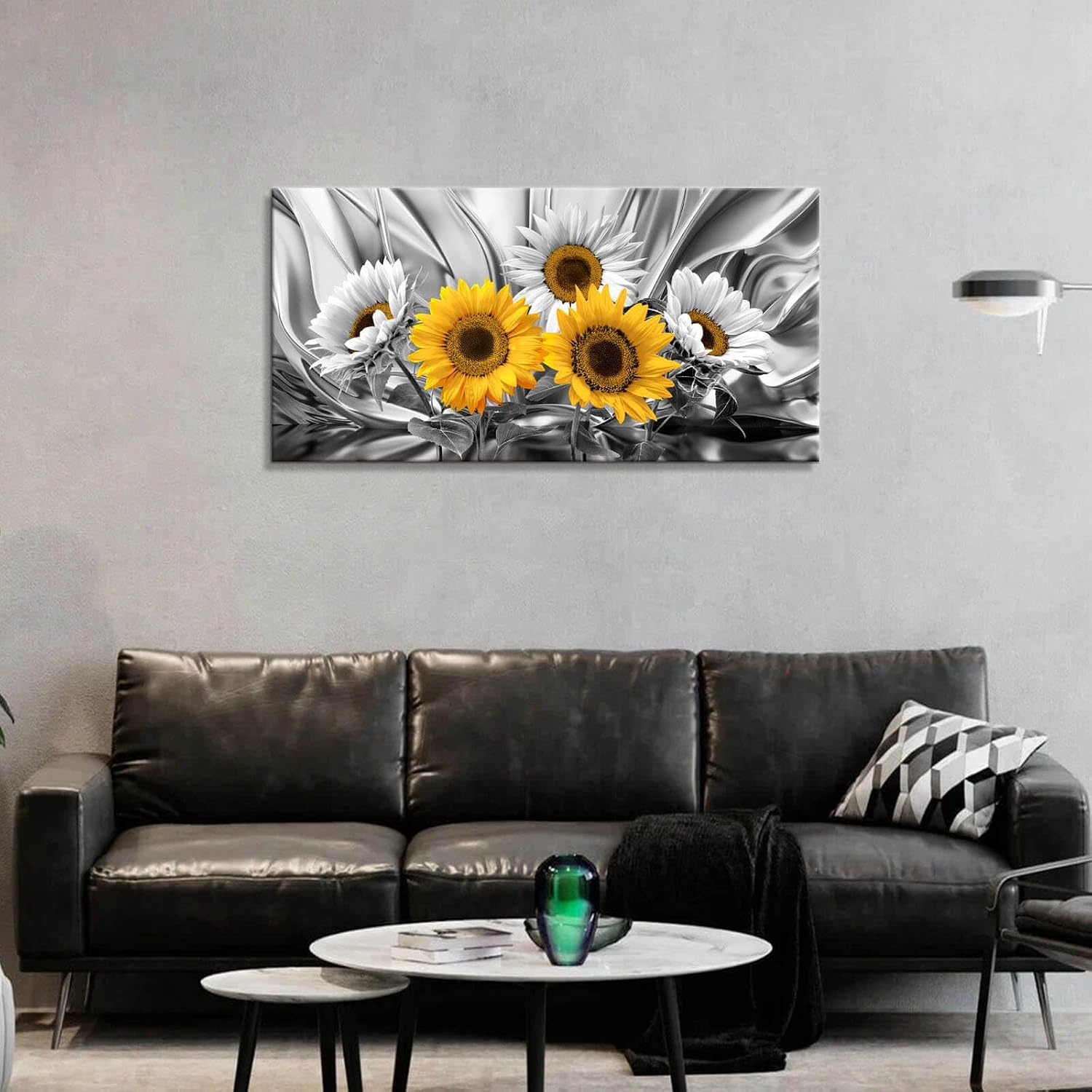 Yellow Wall Art Sunflower Picture Canvas Prints Bedroom Decor Large Sunflower Canvas Wall Art Black and White Silver Background Picture for Wall Decor Sunflower Art Home Decoration Stretched 24x48inch