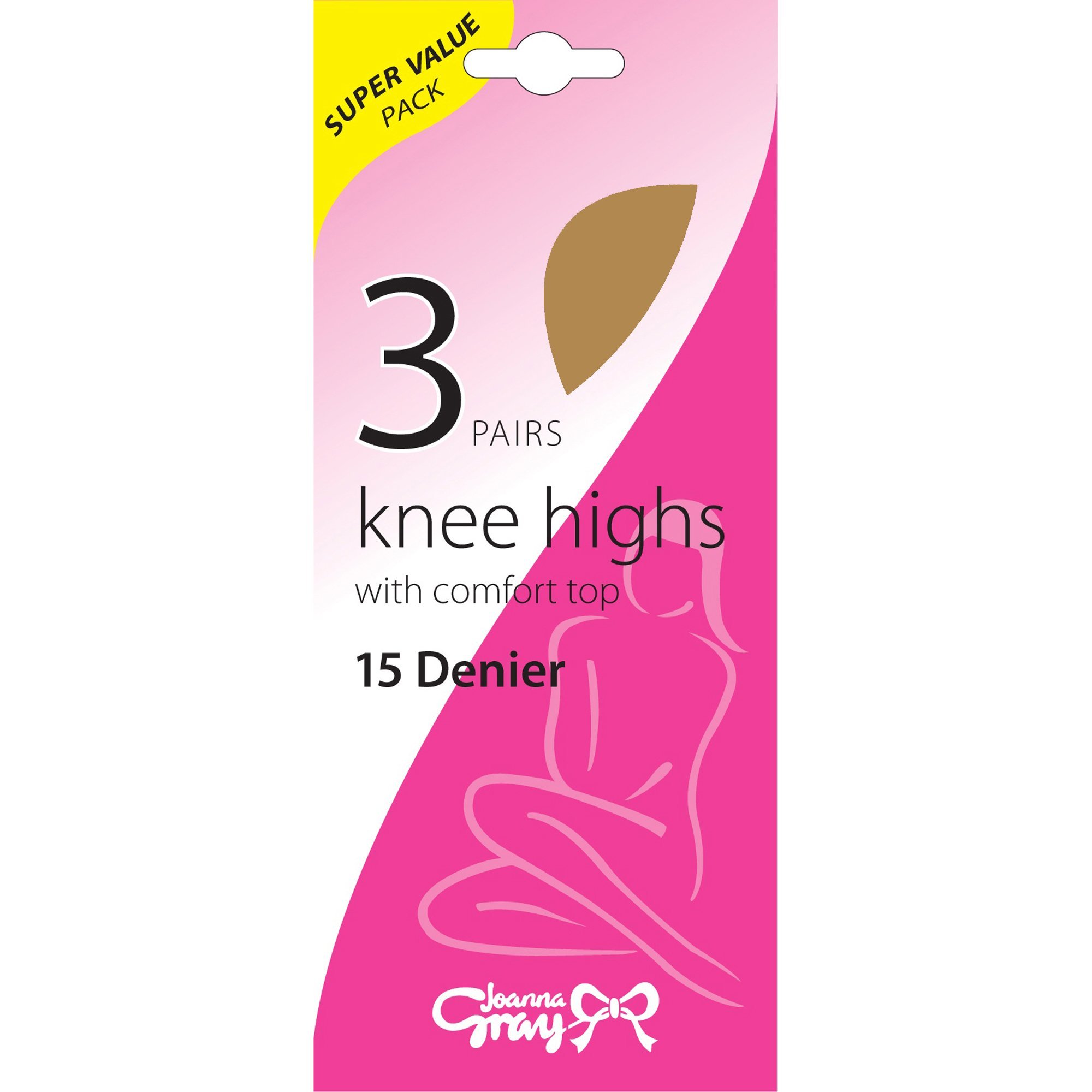 Joanna Gray 15 Denier Knee Highs with Comfort Top (3 Pairs) (Natural)