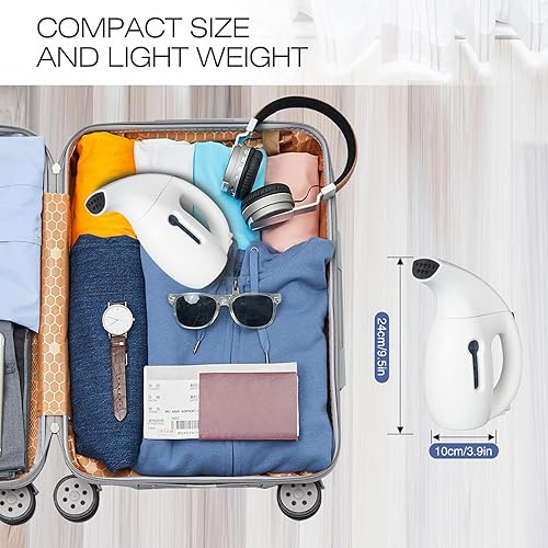 Miniatura 6 de Vaporizador de mano para ropa, 800 W, vaporizador portátil de ropa de viaje, tanque de agua de 7.4 fl oz, removedor de arrugas, plancha, mini